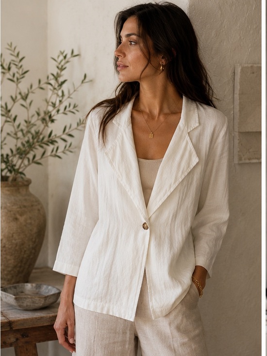 Luukaa Jackets & Blazers - LUUKAA Cream/White Linen Blend Button Down Blouse Cardigan Jacket Size 2